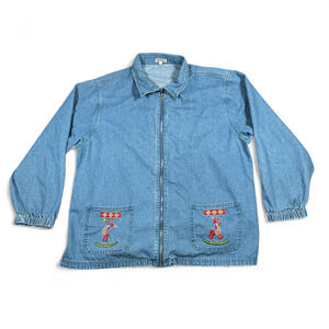 Vintage Kokopelli Jacket Womens LARGE Blue Denim Bakery Embroidered Western 90s